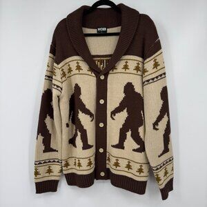 MOB Middle of Beyond BIGFOOT SASQUATCH CARDIGAN size XL men woman unisex brown t